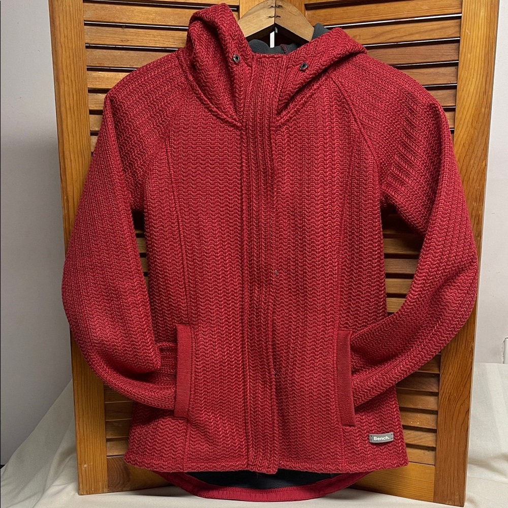 Bench Red Textured Knit Hoodie